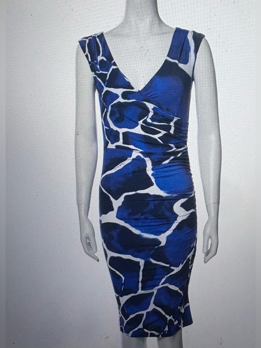 Roberto Cavalli Blue and White Abstract Midi Dress